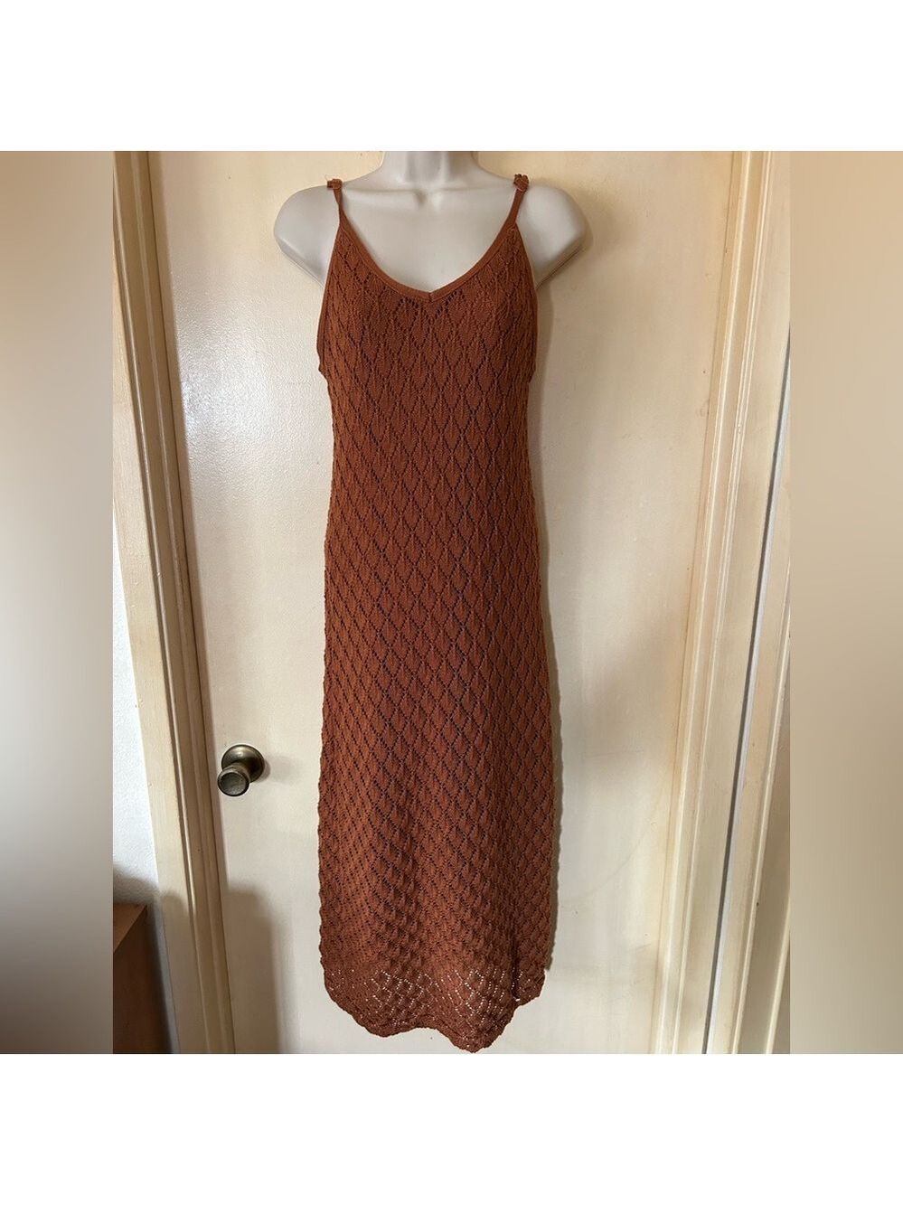And Now This Crochet Knit Midi Dress in Rich Rust size L